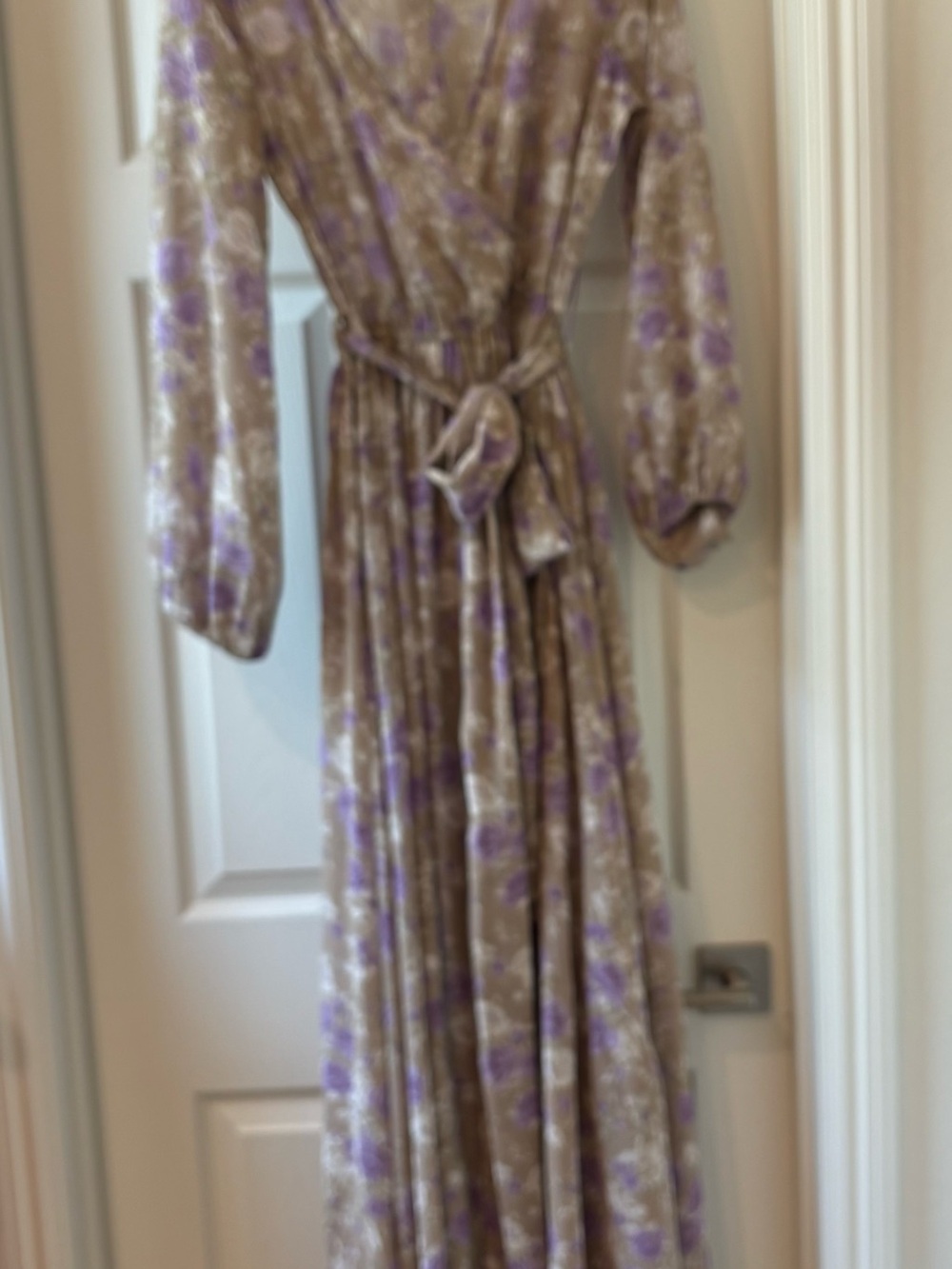 Floral Wrap Maxi Dress in Lavender and Tan